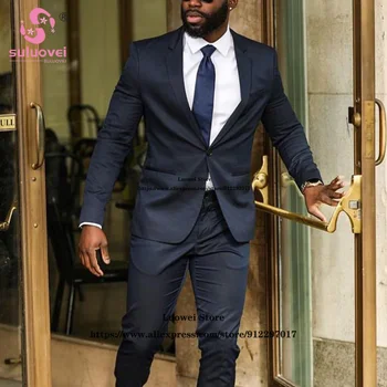 Klasični Poslovni Slim Primerna Oblačila Za Moške, 2 Kos Suknjič Hlače Nabor Formalnih Maturantski Afriške Ženina Poročna Tuxedos Kostum Homme Mariage
