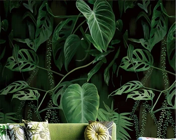 wellyu po Meri, velika zidana tropskega deževnega gozda palm banana listov dnevna soba, TV ozadje stene 3d ozadje pepapel de parede