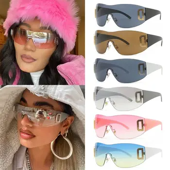 Ovijte Okoli Y2K sončna Očala za Ženske, Šport Punk sončna Očala Jeweled Sonce Retro Očala brez okvirjev Očal Trendy 2000 je Odtenek UV400