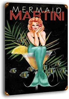 Doma Soba Stenski Dekor Kovinski Znak Tin Znaki morska deklica Martini Vintage Retro Vintage Plaketo za Klub Aparat za peko na žaru Garaža