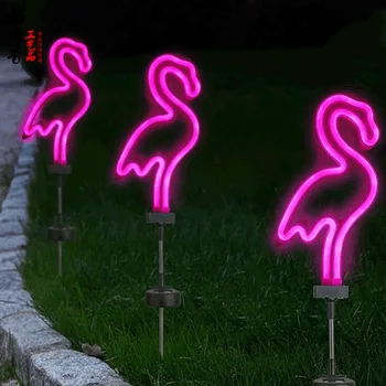 Solarna LED Neon Flamingo Travnik Svetilka Sončne Vrt Vložek Luči na Prostem Pot Svetlobe za Trato, Terasi, Dvorišču, Hodnik, papiga Dekor