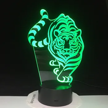 Tiger 3D RGB LED Night Light Color 7 Sprememba Barve Spanja Namizno Svetilko Doma Dekor Božič Otroci Fantje Darilo 165