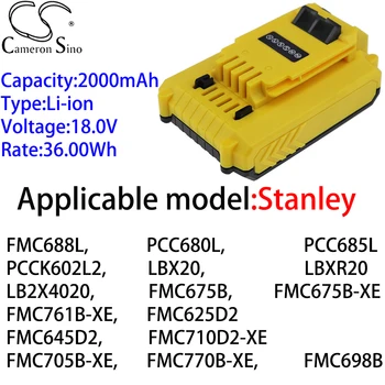 Cameron Kitajsko Ithium Baterija 2000mAh 18.0 V za Stanley FMC675B-XE,FMC761B-XE,FMC625D2,FMC645D2,FMC710D2-XE,FMC705B-XE