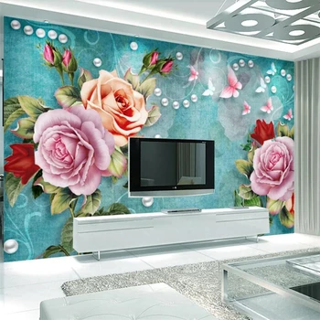 wellyu Povzetek sodobne Evropske ročno poslikano cvet 3D dnevna soba, TV ozadju stene po meri, velika zidana zeleno ozadje