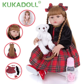 KUKADOLL 57 CM Prerojeni Princesa Baby Doll Polni Silikona Telo Lepo Bebe Prerojeni Menina Lasuljo Dolge Lase, Za Otroka, za Rojstni dan