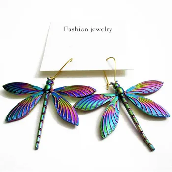 Mavrične barve Psihedelični srečen dragonfly Žuželk spusti fancy unikatne Uhane Edinstveno Uhani za ženske, dekleta darilo