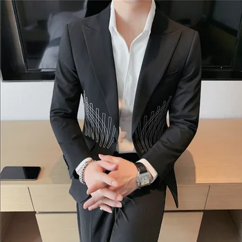 Moški Jopiči Dvojno Zapenjanje Črn Blazer Jopiči Za Moške Oblačila 2023 Poslovnih Formalno Obrabe Slim Fit Priložnostne Urad Obleko Coats