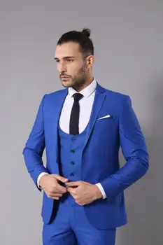 Fashion Design Office Poslovne Moške Obleke Slim Fit Meri Kraljevsko Modra 3 Kosov (Suknjič+Telovnik+Hlače) Terno Masculino Moških Obleko