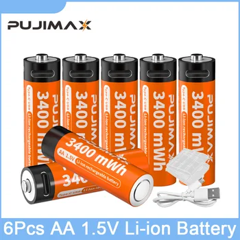 PUJIMAX AA Li-ion Baterije 3400mWh 1,5 V Litijevih Baterij za ponovno Polnjenje za Podporo Tip C Hitro Polnjenje Z LED Indikator