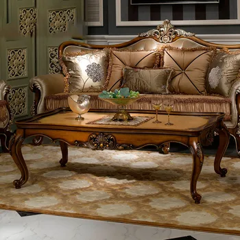 Evropski masivnega lesa parket carving čaj tabela francoski villa čaj tabelo strani tabele luksuzno pohištvo po meri