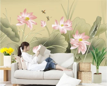 beibehang Prilagodljiv notranje opreme stene papirja de papel parede 3d ozadje ročno poslikano lotus dnevna soba ozadju