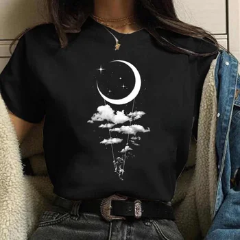 Harajuku Smešno 90. letih Dekle Luna Ženske T Shirt Risanka Grafiko, ki je Natisnjena Črne Dame T-shirt Priložnostne Ženska Majica Kawaii Tee Majica