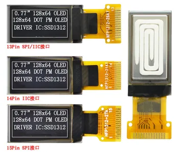 IPS 0.77 palčni 13PIN/14PIN/15PIN SPI Beli Zaslon OLED SSD1312 Pogon IC 128*64 IIC Vmesnik