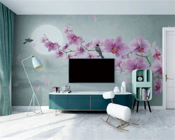 Novi Kitajski stil enostavno ročno poslikano cvetje in ptice Phalaenopsis dnevno sobo, spalnico, TV, kavč ozadju steno stensko ozadje