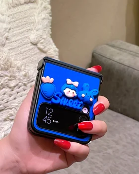 Modra Luštna Punca Malo Živali, Primeren je za Samsung Galaxy ZFlip4 Primeru Telefon Polno Kritje Odmičnih Gredi, ZFlip3 Anti Drop Primeru