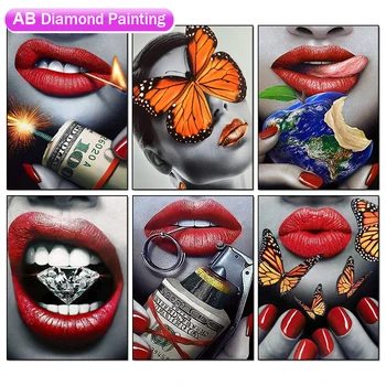 5D DIY Diamond Umetnosti Slikarstva Seksi Ustnice Celoten Kvadratni Krog AB Diamond Mozaik Križ Vladarski Portret Ročno Umetnost Doma Dekoracijo
