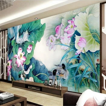 beibehang po meri zidana non-woven 3d prostoru ozadje nalepke Črnilo slikarstvo lotus mandarin raca photo 3d stenske freske ozadje