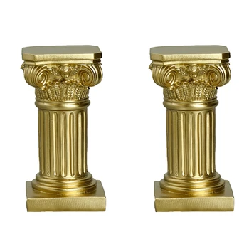 2X Zlato Rimskega Stebra Smolo Kiparstvo Stolpec Dekor Rimskega Stebra, Kipi Domači Dnevni Sobi Obrti Pohištvo