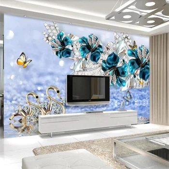 wellyu ozadje po Meri 3d freske luksuzni labod modri cvetovi vode vzorec nakit TV ozadju stene papirja de papel pared zidana