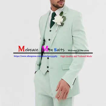 Men ' s Slim Fit Obleke Moda Svetlo Modra Formalnih Poslovnih 3 Kos Moški Poročni Ženina Prilagojene Jopič (Suknjič+Hlače+Telovnik) Novo