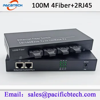 Hitro Optični Ethernet Stikalo Media Converter 4 Optični Port 2 RJ45 Optični Vmesnik Optični Sprejemnik, 20KM SC En Način 100M