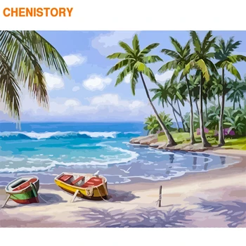 CHENISTORY Jadrnica Seascape Diy Barvanje Z Številkami, Kompleti za Barvanje Barvanje S Številko Ročno Poslikane Stene v slikah, 40*50 cm Umetnine
