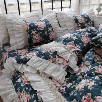 Romantični fairyfair francoski cvetlični čipke posteljni set,cvet poln kraljica kralj bombaž domačega tekstilnega bedspread vzglavnik odeja pokrov