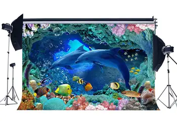 3D, Podvodni Svet Ozadje Akvarij Kulise Ribe, Korale Dolphin Tropskih Fotografija Ozadje