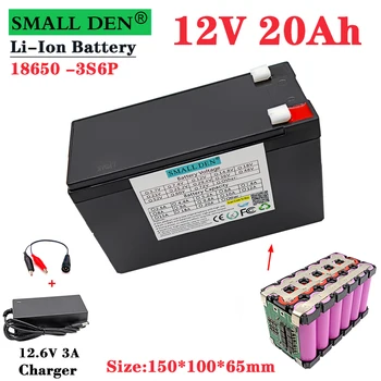 12V 20Ah 18650 škropilnica litij-ionska baterija 3S6P 12V brezprekinitveno napajanje nadzorna kamera sončne +12,6 V 3A polnilnik