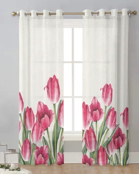 Cvet Tulipanov Koči Vasi Voile Viseče Zavese Dnevna Soba Prosojna Zavesa Doma Dekor Šifon Draperije Gaza Okno Plošče