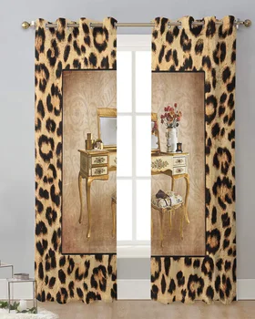 Leopard Natisniti Toaletno mizico Spalnica Organza Voile Zaveso Okna Zdravljenje Draperije Til Zavese za dnevno Sobo Odklon Zavese