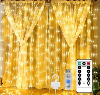 Zavese Niz LED Luči Pravljice, Božični Okraski, Z Daljinskim upravljalnikom Kavljem Poroko Garland Lučka Za Spalnico Doma Počitnice
