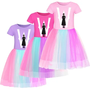 Sreda Addams Otroci Poletje Addams Obleko Baby Dekleta Lepe Čipke Princesa Obleko Malčka Dekleta Rojstni Dan Obleke
