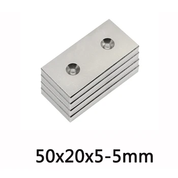 3/5/10pcs N35 Magneti iz Redkih Zemelj Dvojno Izvrtino luknja 5mm Dolge Pravokotne Magneti 50x20x5-5mm Trajnega Magneta 50*20*5-5 mm