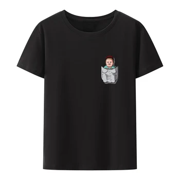 Noro Žep Smešno Moški Ženske T-shirt Tiskanje O-vratu Slog Kratke-sleev Street Fashion Camiseta Hombre Dihanje Udobno Humor