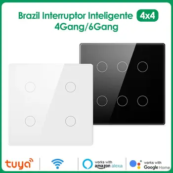Tuya 4x4 WiFi Smart Stikalo 4/6 Banda Brazilija Touch Senzor Plošča Stikala za Luč Smart Life Aplikacijo Glasovni Nadzor Za Alexa googlova Domača stran