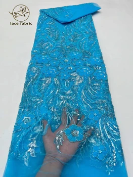 Najnovejše Elegantno Afriške Vezenje Beaded Ženina Cev Francoski Čipke Nigerijski Kroglice Sequins Čipke Tkanine Za Poročno Zabavo Obleko Šivanje