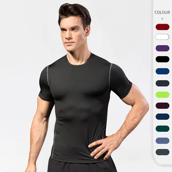 Moški tesen usposabljanje fitnes oblačila, ki teče kratka sleeved šport elastična hitro sušenje perila T-shirt moški oblačila