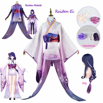 Genshin Raiden Ei/Makoto Cosplay Kostum Lasuljo Čevlji Kimono Anime Genshin Vpliv Baal Shougun Cosplay Celoten Sklop Halloween Kostum