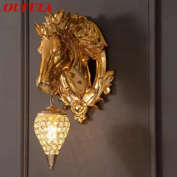 OUFULA Sodobne Smolo Konj Stenska Svetilka LED Ustvarjalne Luxury Gold Rov Luč Za Dekor Doma Dnevna Soba Spalnica