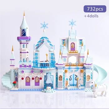 Dekleta Princesa Ledu Snegu Grad Gradniki Kraljevi Palači Hiša Sestavljeni Model Opeke Kompleti Za Otroke Gradnja Igrače