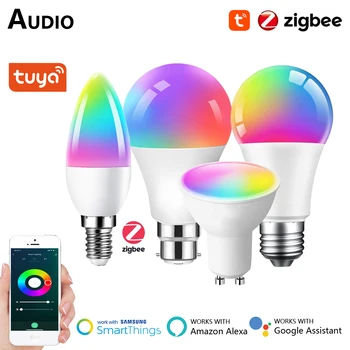 Zigbee 3.0 Led Žarnica E27 B22 E14 GU10 Tuya Smart Sijalka RGB+CW Led Žarnice Glasovni Nadzor Dela z Alexa googlova Domača stran Smartthings