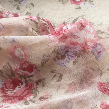 ena meterSummer je novega tanka in sijoča brocade svile crinkle Šifon tissu Cvet tiskanja mozaik Moda obleko srajco tkanine