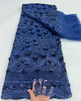 Najnovejše Design bluie Afriške Čipke 2023 francoski Nigerijski Čipke Tkanine Poročne Visoke Kakovosti Sequins Neto Til Čipke Ženske obleke