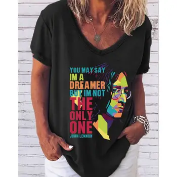 Evropski in Ameriški Obraz natisnjen ženska oblačila tisk T-shirt žensk Proti-vrat puloverju kratek sleeved zgornji del ženske