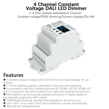 DA4-D 12-24VDC 4 Channel 4CH Din Rail Konstantno Napetostjo DALI LED Dimmer PMW zatemnitev 4 x (60-120)W 4CH,5A/CH