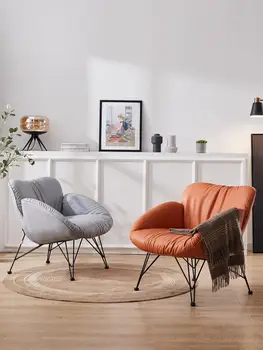 Nordijska en kavč v dnevni sobi luksuzno usnje, usnjeni stol leni ergonomska Oblika fotelj Kozmetični salon sprejem pohištvo mehki stoli