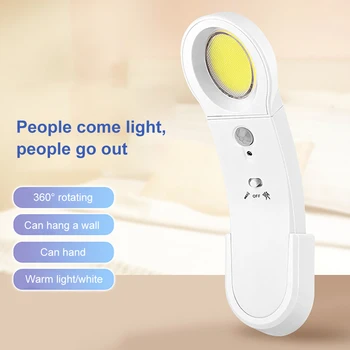 LED Nočno osvetlitev, USB Polnilne PIR Senzor COB Stenske Svetilke Prenosne iskalnim razsvetljave v Zaprtih prostorih 3*AAA Bettery routatable svetlobe