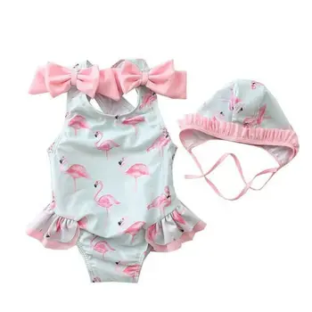 Novo Srčkan Baby Dekleta Kopalke s Klobuk Malčka Otroci Poletje Flamingo Plavanje Bodysuit Kostum