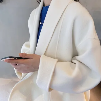 Bela dvostranski kašmir plašč žensk nightgown slog obavijen river dvostranski volne tweed plašč 2023